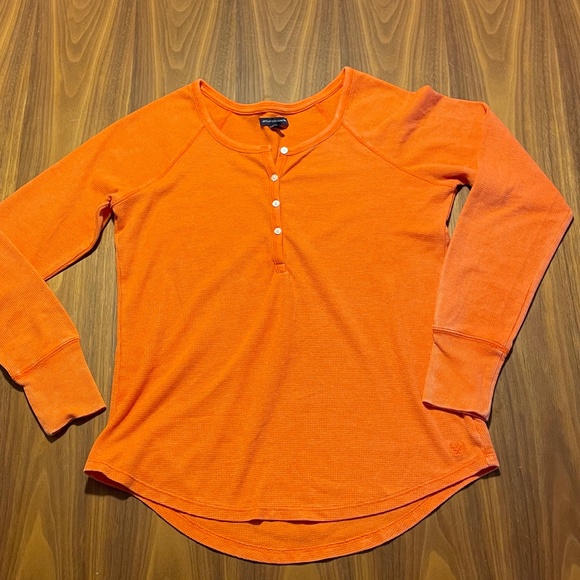 American Eagle Outfitters Tops - American Eagle Outfitters Henley Style Thermal Top- Womens Large-Orange